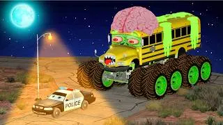 Thumbnail: POLICE CAR 🆚SСHOOL BUS ZOMBIE | Beamng Drive