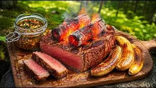 Thumbnail: Cooking the Perfect Ribeye on Glowing Coals & Fried Bananas | Wilderness Fire Cooking 