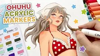 Thumbnail: 🦀 Draw with me / Marker Art "Summer Vacation" Process 🦀 Ohuhu Acrylic Markers Review ✨
