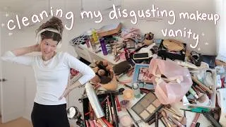 Thumbnail: clean & declutter my *disgusting* makeup vanity