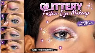 Thumbnail: Festival Special Eye Makeup 💜 | Glitter + Rhinestone Look | Step by Step