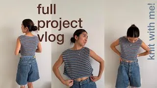 Thumbnail: Knitting a striped summer tank 🩵🤎 full project vlog
