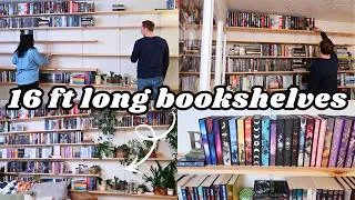 Thumbnail: Organizing and Decorating 16 ft long bookshelves 📚⭐️🌿