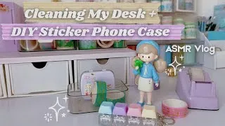 Thumbnail: Cleaning My Desk + DIY Sticker Phone Case 🤍 ASMR Chill Vlog ⋆˚꩜｡Cozy & aesthetic 