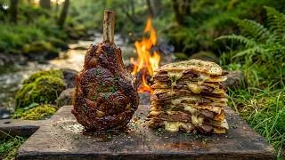 Thumbnail: "Milk" STEAK Quesadillas Cooked over The Fire by the Forest Stream