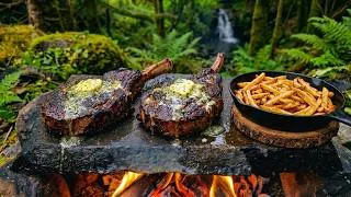 Thumbnail: Cooking Tomahawk STEAK on HOT Stone with Cowboy Butter & Fries