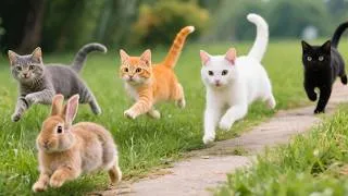 Thumbnail: The nimble kittens chase rabbits on the grass - Cat sounds - Cat videos