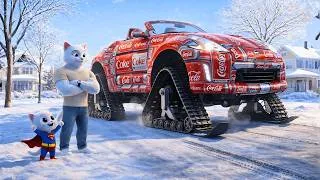 Thumbnail: They Mocked the Kitten’s Broken Snowmobile— Until the Red Snow Car Changed Everything | AI Cat Story