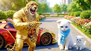 Thumbnail: Mama cat and Kittens compete against a leopard in an animal car race - Animal Funny Videos
