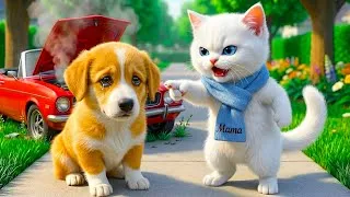 Thumbnail: Mama Cat and Kitten Catch a Bad Dog in a Car 🚗🐶🚨 | AI Cats Story 🐱✨