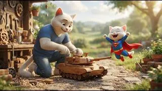 Thumbnail: I Built a GIANT Military Tank from WOOD! 😱🐈 | Heartwarming 3D Cat Story (A1-A2 Level)