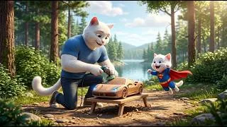 Thumbnail: I Built a Ferrari 488 GTB from WOOD! 😱🏎️ | Heartwarming 3D Cat Story (A1-A2 Level)