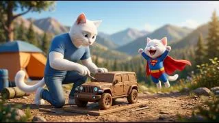 Thumbnail: I Built a Jeep Wrangler from MUD! 😱🚙🟤 | Heartwarming 3D Cat Story (A1-A2 Level)