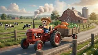 Thumbnail: Kitten driving tractor with pump A cheerful orange tabby kitten dressed as a happy farmer#catshorts