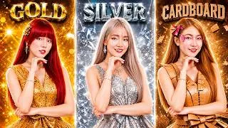 Thumbnail: Cardboard Vs Silver Vs Golden Girls At School! Who Will Become Queen of Prom?