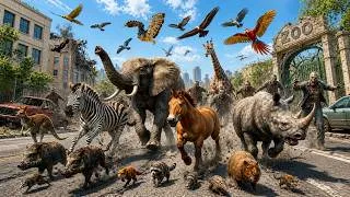 Thumbnail: 150 Animals Escape from Zombies Invasion to the Bunker included Giraffe, Lion, Panda, & Elephant