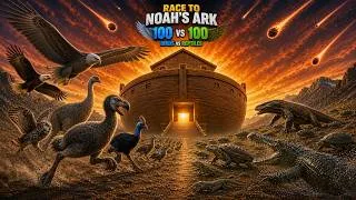 Thumbnail: 100 Birds VS 100 Reptiles Escape Meteor to the Noah's Ark Planet Zoo included Ostrich, Crocodile
