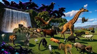 Thumbnail: 200 Animals Escape from Pibby Glitch to Waterfall Cave included Giraffe, Lion, Panda, & Elephant