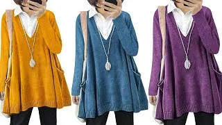 Thumbnail: YESNO Women's Sweater with Swing Hem Oversized Long Sleeve V Neck Knit|Winter Fashion 2022-23