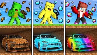 Thumbnail: JJ’s OVERPOWERED vs Mikey’s POOR vs Banana Kid’s RICH Underground CAR - Maizen Minecraft