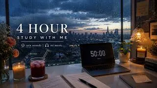 Thumbnail: 4-HOUR STUDY WITH ME ⛈ Rainy Day | Real Time, Rain Sounds, 10-min Break, No Music