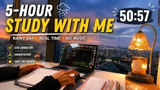Thumbnail: 5-HOUR STUDY WITH ME ⛈ Rainy Day | Real Time, Rain Sounds, 10-min Break, No Music