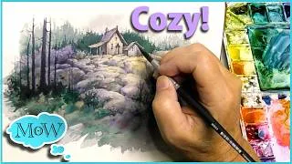 Thumbnail: Get Values Right with Layering. Cozy Cabin Watercolor.