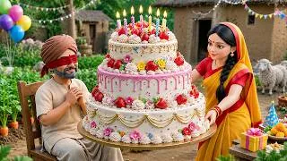 Thumbnail: 🎂🎉🍓 Miniature Doll Makes Giant Birthday Cake | Indian Village Tiny Kitchen ASMR Story