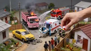 Thumbnail: Ambulance Crash Disaster 😱🚑 Pink Dump Truck Hit Ambulance | Ultra Realistic Miniature Diorama