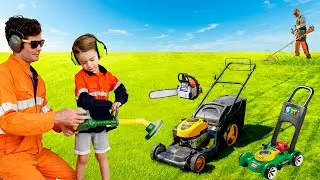Thumbnail: Lawn Mowing w Blippi Toys for Toddlers | learning video for kids | minminplaytime 