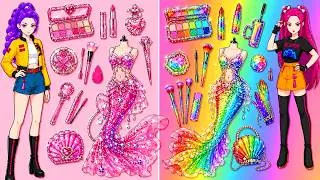 Thumbnail: Pink vs Rainbow Mermaid Huntrix Battle✨K-Pop Demon Hunters | Fashion Paper Doll🥟SQUISHY DUMPLING