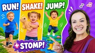 Thumbnail: Learn Action Words with Miss Katie 🗣️ Run, Jump, Shake & Stomp | Toddler Learning & Speech Practice