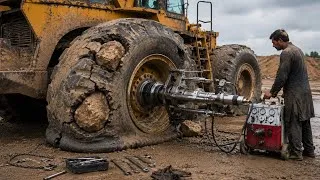 Thumbnail: You’ll Never Believe How This Giant Tire Was Repaired After a Sharp Rock Disaster!