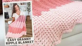 Thumbnail: Easy Crochet Granny Ripple Blanket Pattern | Beginner Friendly Throw Blanket Tutorial