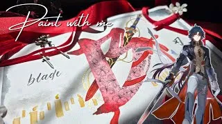Thumbnail: Paint with me! HSR Blade calligraphy monogram | Calm and cozy art vlog