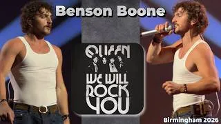 Thumbnail: Benson Boone & Brian May covers Queen's "We Will Rock You" in Birmingham 2026.