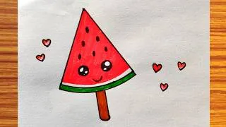 Thumbnail: Watermelon ice cream drawing easy | How to draw watermelon ice cream idea | Watermelon ice ccream