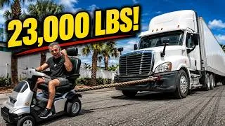 Thumbnail: We Towed a 23,000 LB SEMI TRUCK With a Mobility Scooter! (World Record)
