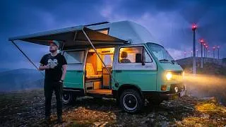 Thumbnail: Wind Turbine Farm & Old Camper | Rainy Night on the Mountain Ridge | Sounds of Camping | ASMR