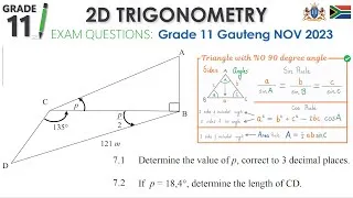 Thumbnail: Grade 11 2D Trig Triangles  |  Exam Questions  |  G11 Gauteng Nov 2023 P2