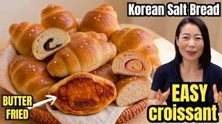 Thumbnail: ⚡️ Easy Viral Korean Salt Bread Recipe! (소금빵) Fluffy Croissant Hack: Chocolate, Ham & Cheese 🥐