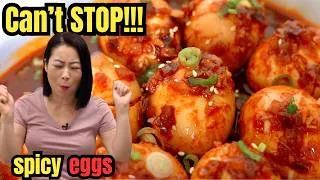 Thumbnail: Don't make boring eggs! 🌶️ ADDICTIVE Spicy Marinated Egg Stew 매콤한 달걀 조림 (Spicy Mayak Gyeran) 🥚