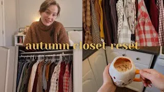 Thumbnail: autumnal wardrobe reset | organizing my autumn clothes, making a cozy drink, and rearranging my room