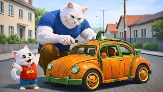 Thumbnail: A Father Cat Built a Pumpkin Car for His Son… Until Someone Ruined Everything
