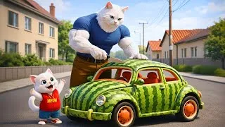 Thumbnail: 🚗🍉 A Dad Cat Built a Watermelon Car for His Son… Until Someone Ruined Everything