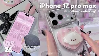 Thumbnail: iPhone 17 Pro Max (silver) unboxing  aesthetic cute iOS26 homescreen setup + case haul 🎀