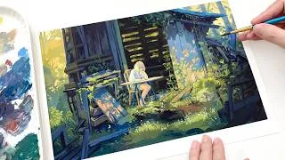 Thumbnail: Relaxing Gouache Painting｜Painting Emotions Through a Ruined World｜Paint With Me｜Cozy Art Process🌿