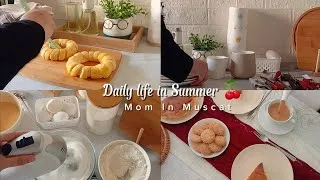 Thumbnail: My Calm Summer Routine in 38°C Heat🍒Fluffy Chiffon Cake Recipe|Mom life in muscat 