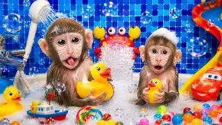 Thumbnail: Monkey Momo and the baby monkey take a shower after playing and having fun