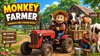 Thumbnail: 🐵 Monkey Farmer Transports Cows & Milking Process 🐄 | Amazing Farm Work | Funny Animal Animation